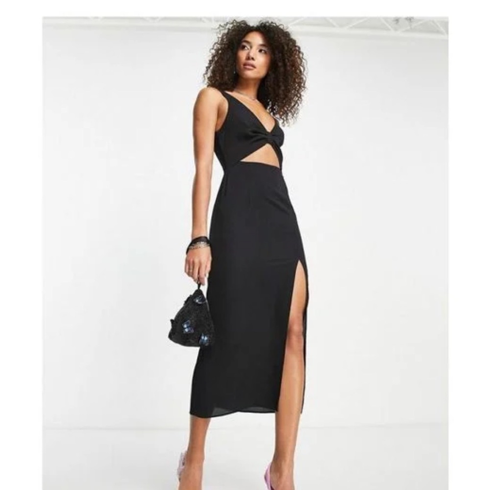 ASOS DESIGN Black Cut Out Knot Front Midi Dress